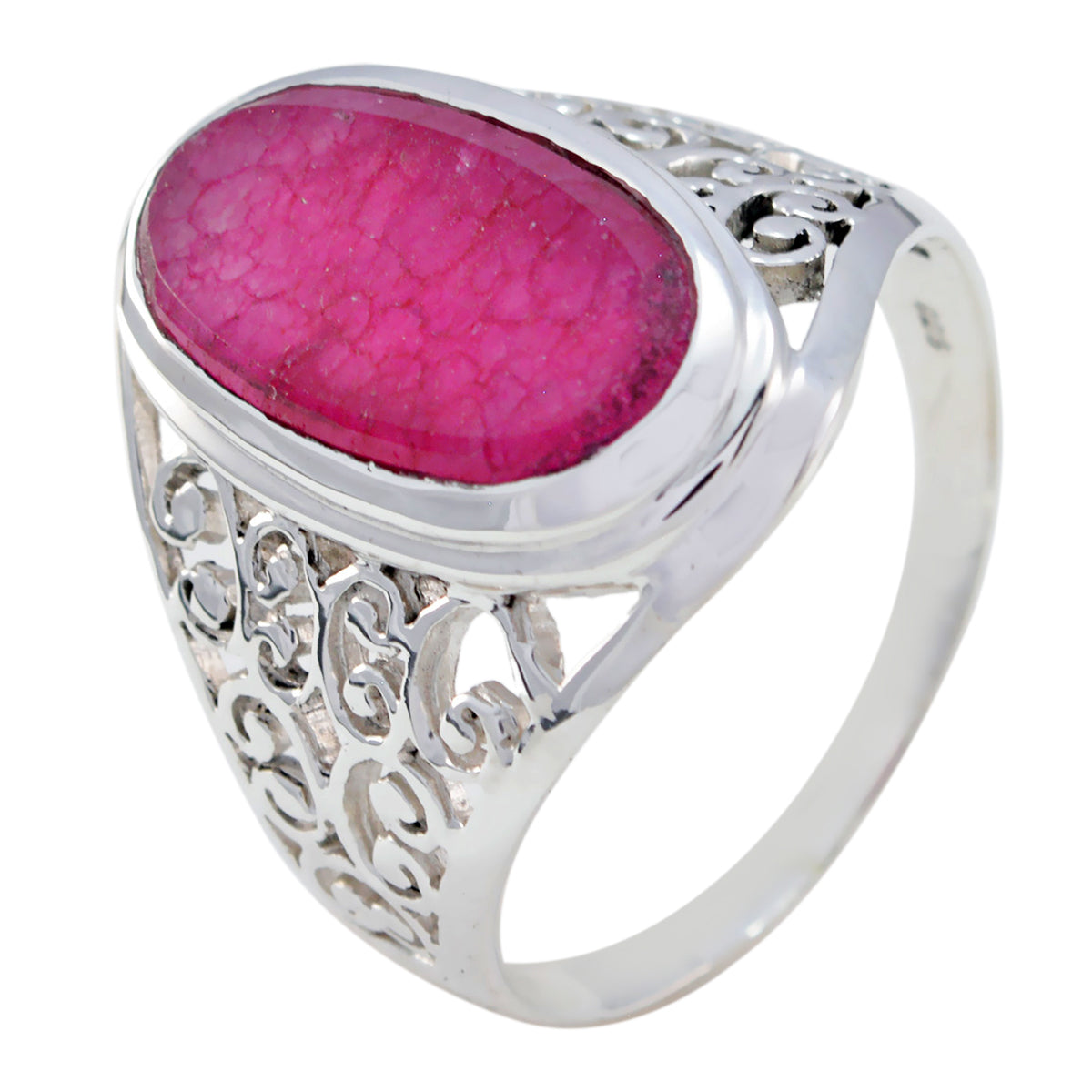 Indian Ruby Solitaire Italian 925 Silver Red Gems Mid weight Filigree Ring Jewellery