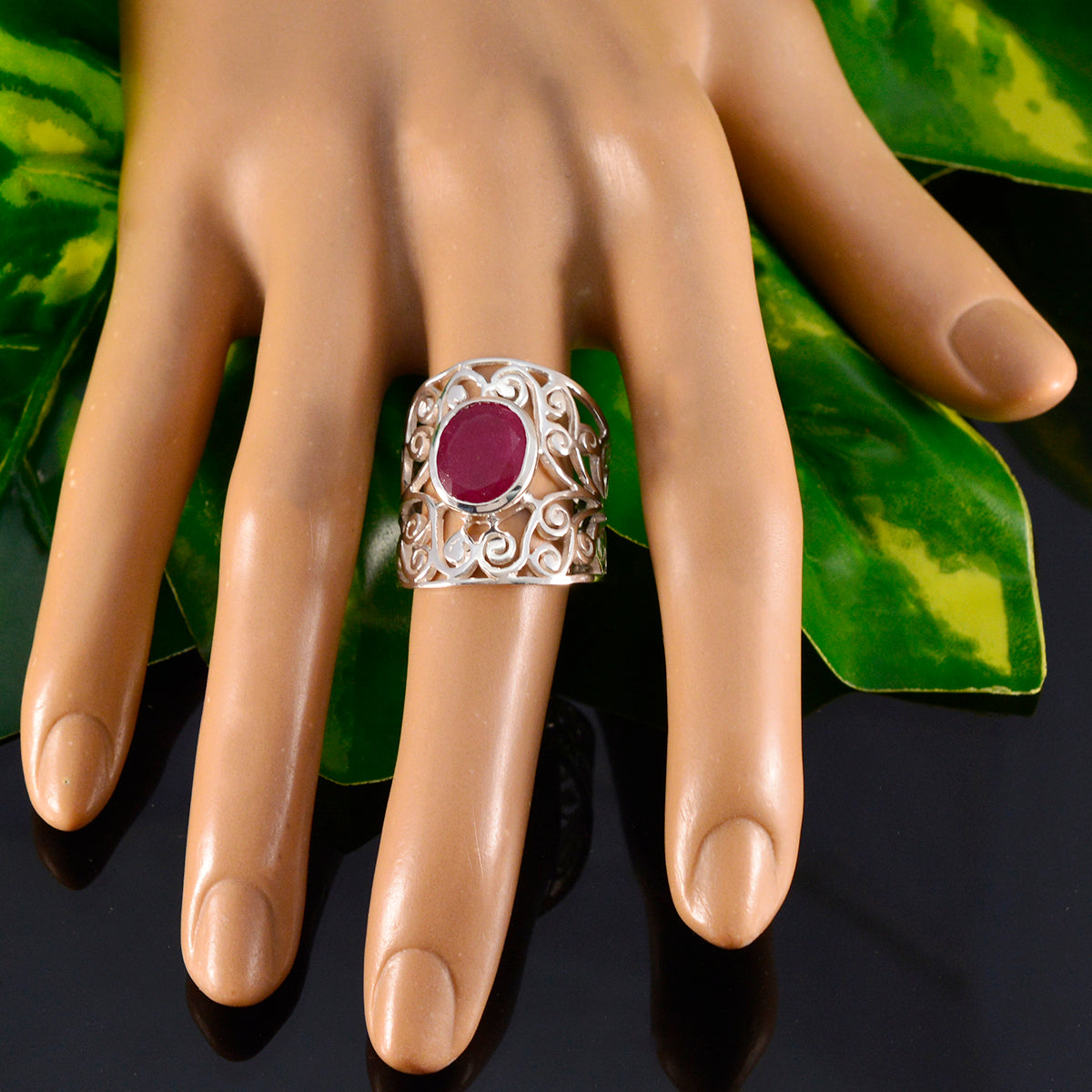 Indian Ruby Solitaire Spanish 92.5 Silver Red Gemstones Versatile Filigree  Ring Jewellery