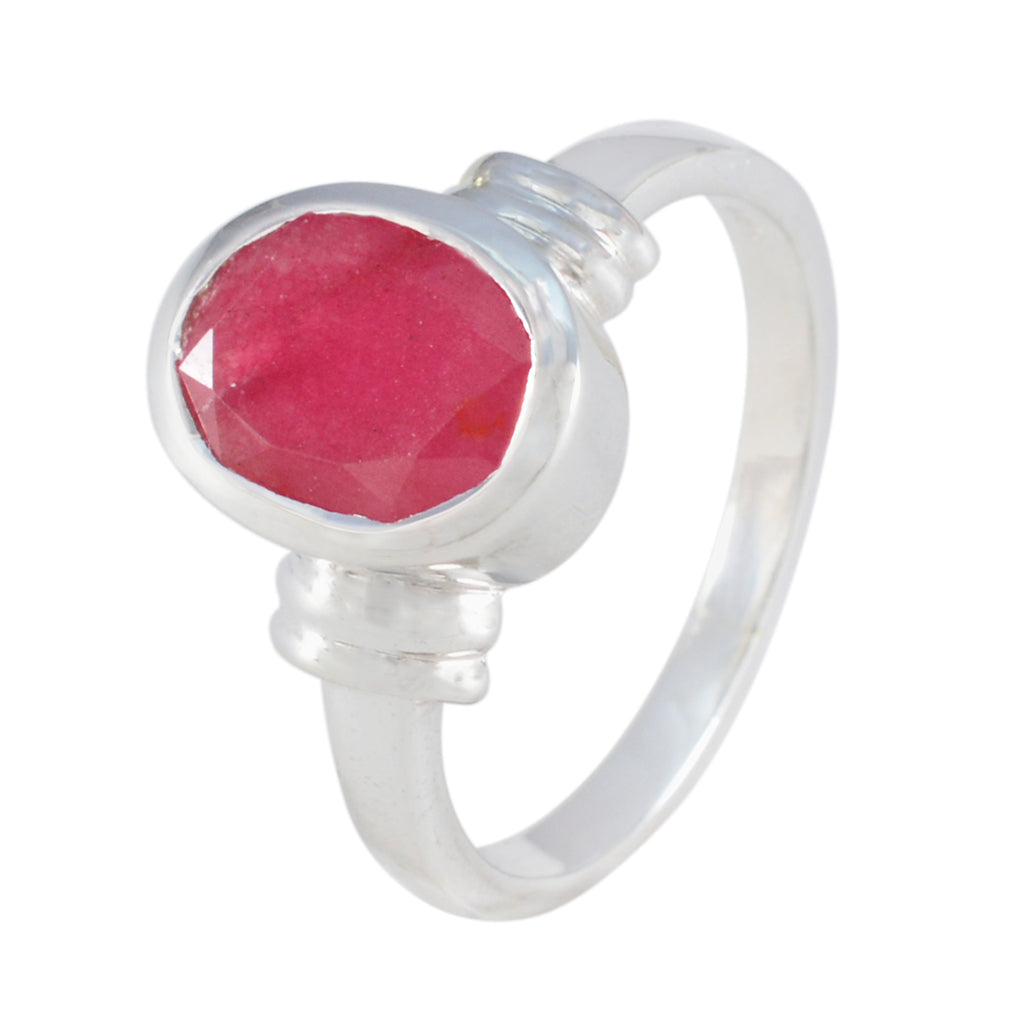 Indian Ruby Solitaire Indian Sterling Silver Red Gems Mid weight Graceful Ring Jewelry