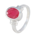 Indian Ruby Solitaire Indian Sterling Silver Red Gems Mid weight Graceful Ring Jewelry