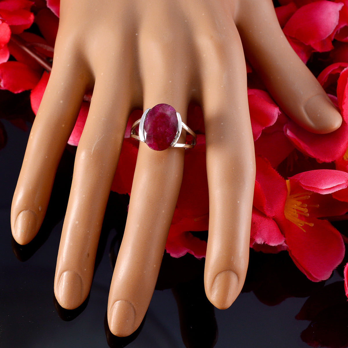 Indian Ruby Solitaire African 925 Sterling Silver Red Gems Classic  Glamorous Ring Jewelry