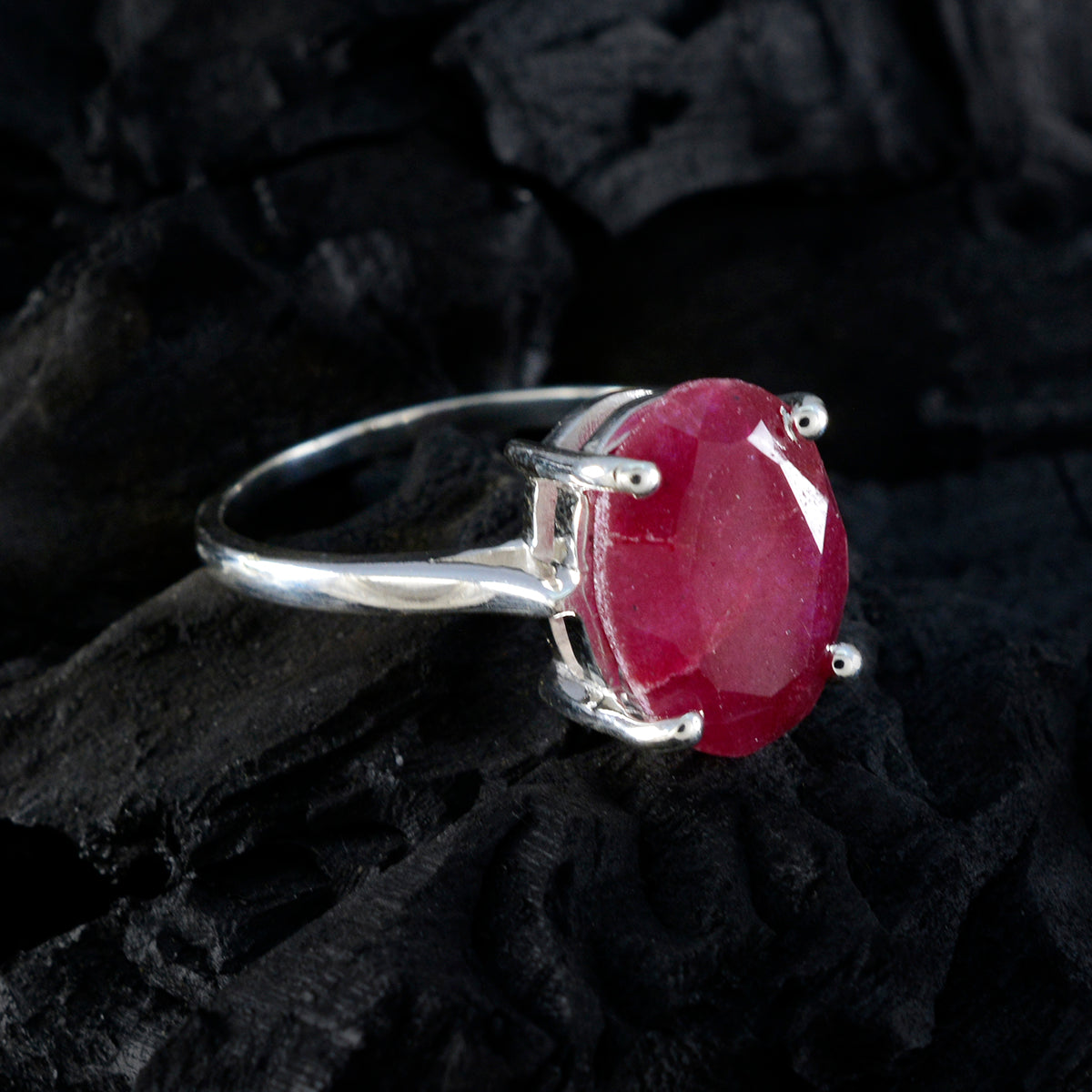 Indian Ruby Solitaire French 925 Silver Red Gemstone Featherlight Boho Ring Jewelry