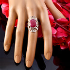 Indian Ruby Solitaire French Sterling Silver Red Gems Classic Art Deco Ring Jewelry