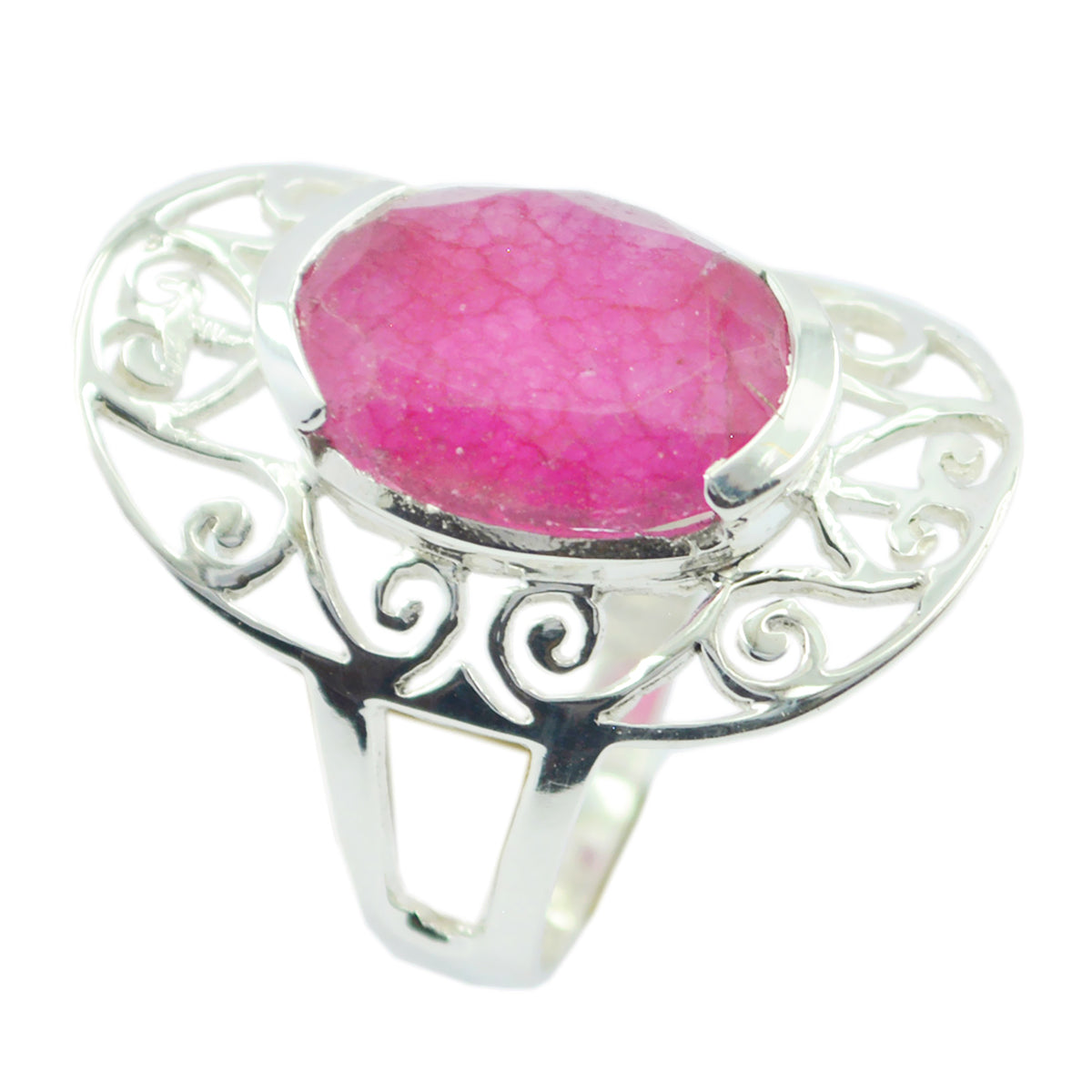 Indian Ruby Solitaire French Sterling Silver Red Gems Classic Art Deco Ring Jewelry Hoofdafbeelding