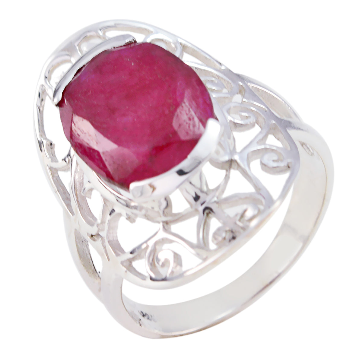 Indiase robijn solitaire Frans sterling zilver rode edelstenen klassieke art deco ring sieraden Secundaire afbeelding