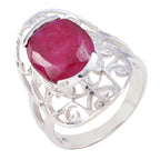 Indian Ruby Solitaire French Sterling Silver Red Gems Classic Art Deco Ring Jewelry