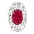Indian Ruby Solitaire French Sterling Silver Red Gems Classic Art Deco Ring Jewelry