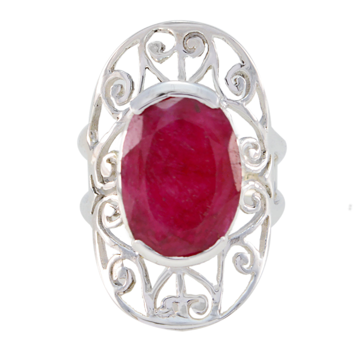 Indian Ruby Solitaire French Sterling Silver Red Gems Classic Art Deco Ring Jewelry