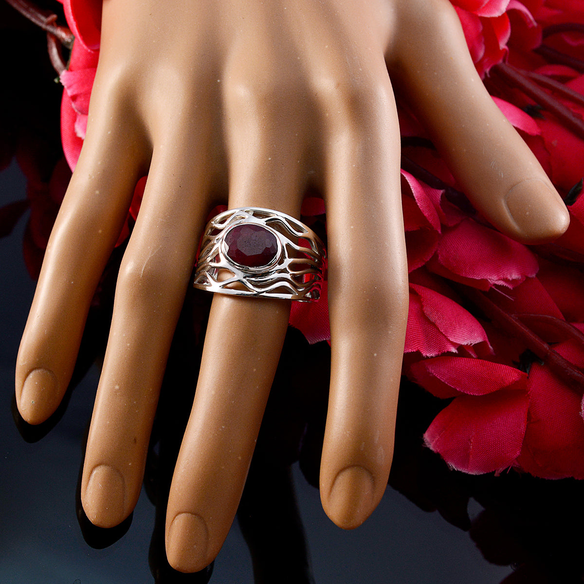 Indian Ruby Solitaire Spanish 925 Sterling Silver Red Gemstones Minimal Rope Wire Ring Jewelry