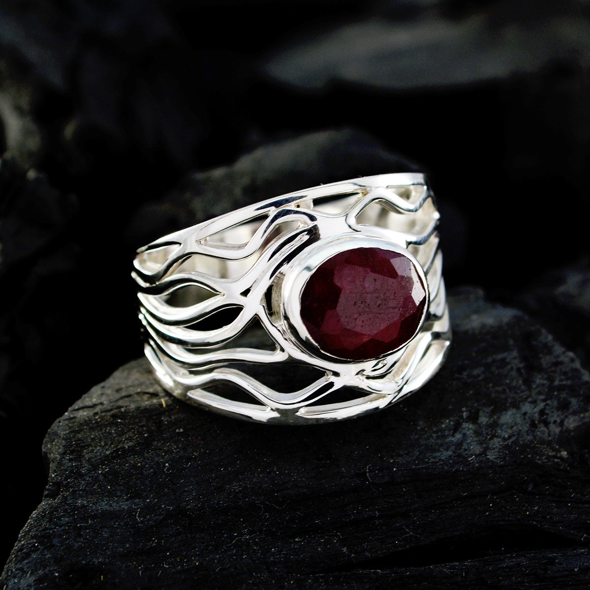 Indian Ruby Solitaire Spanish 925 Sterling Silver Red Gemstones Minimal Rope Wire Ring Jewelry