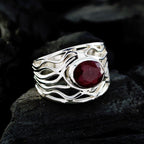 Indian Ruby Solitaire Spanish 925 Sterling Silver Red Gemstones Minimal Rope Wire Ring Jewelry