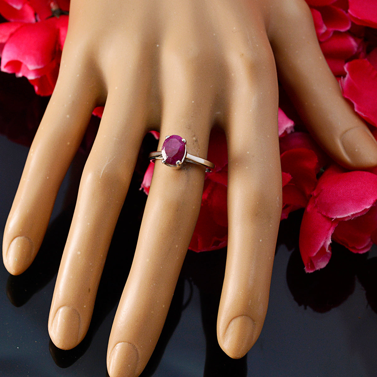 Indian Ruby Solitaire American Sterling Silver Red Gems Delicate Fairytale Ring Jewelry