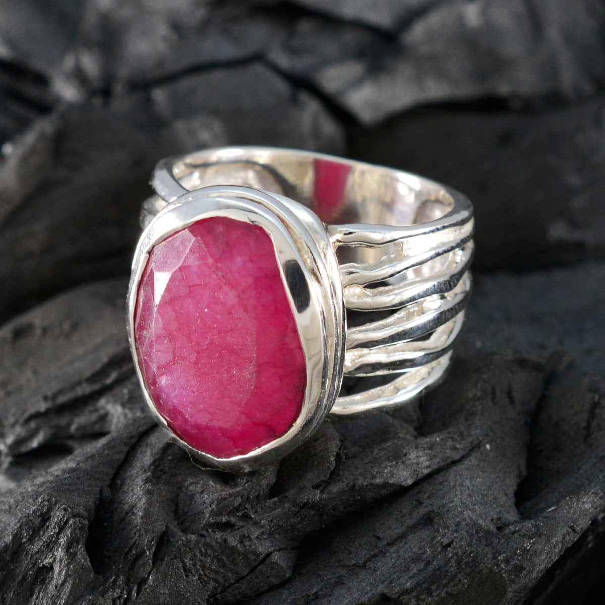 Indian Ruby Solitaire Spanish 925 Sterling Silver Red Gemstones Statement Armor Ring Jewelry