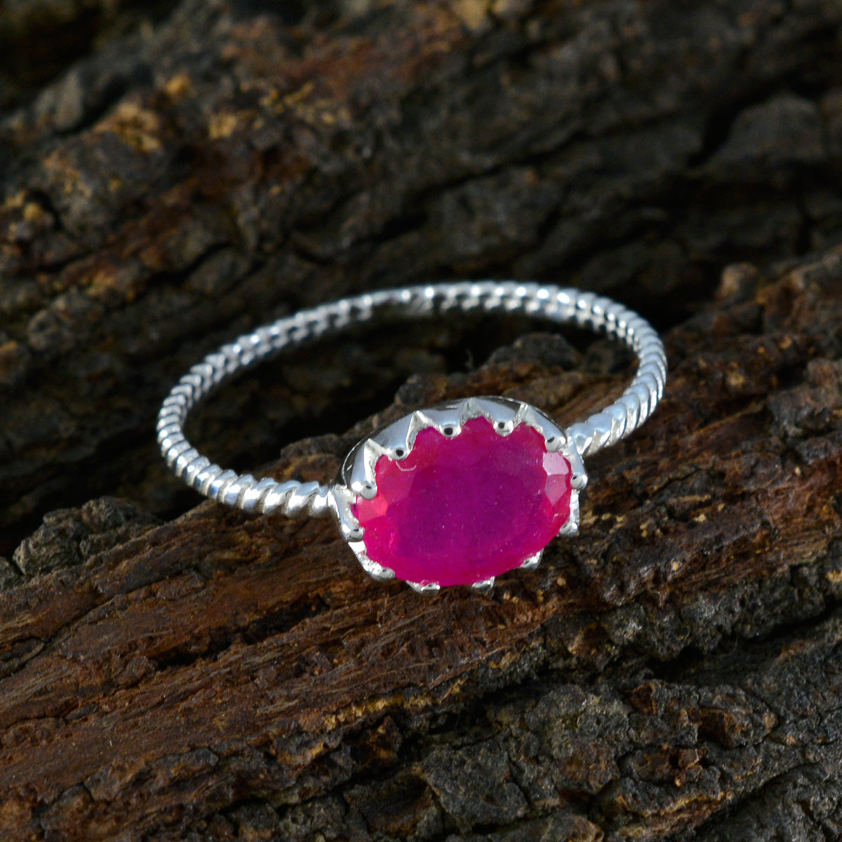 Indian Ruby Solitaire Korean Sterling Silver Red Gemstones Elegant  Twist Ring Jewellery