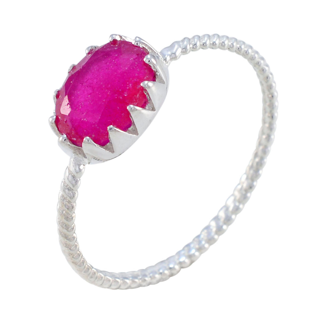Indian Ruby Solitaire Korean Sterling Silver Red Gemstones Elegant  Twist Ring Jewellery