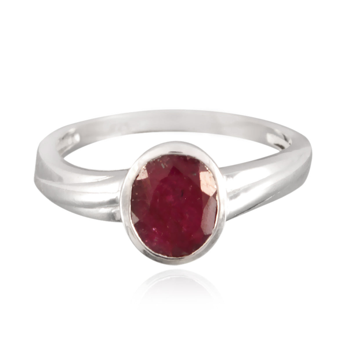 Indian Ruby Solitaire Indian Silver Red Gemstones Slim Traditional Ring Jewelry Image principale du produit