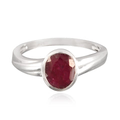 Indian Ruby Solitaire Indian Silver Red Gemstones Slim Traditional Ring Jewelry
