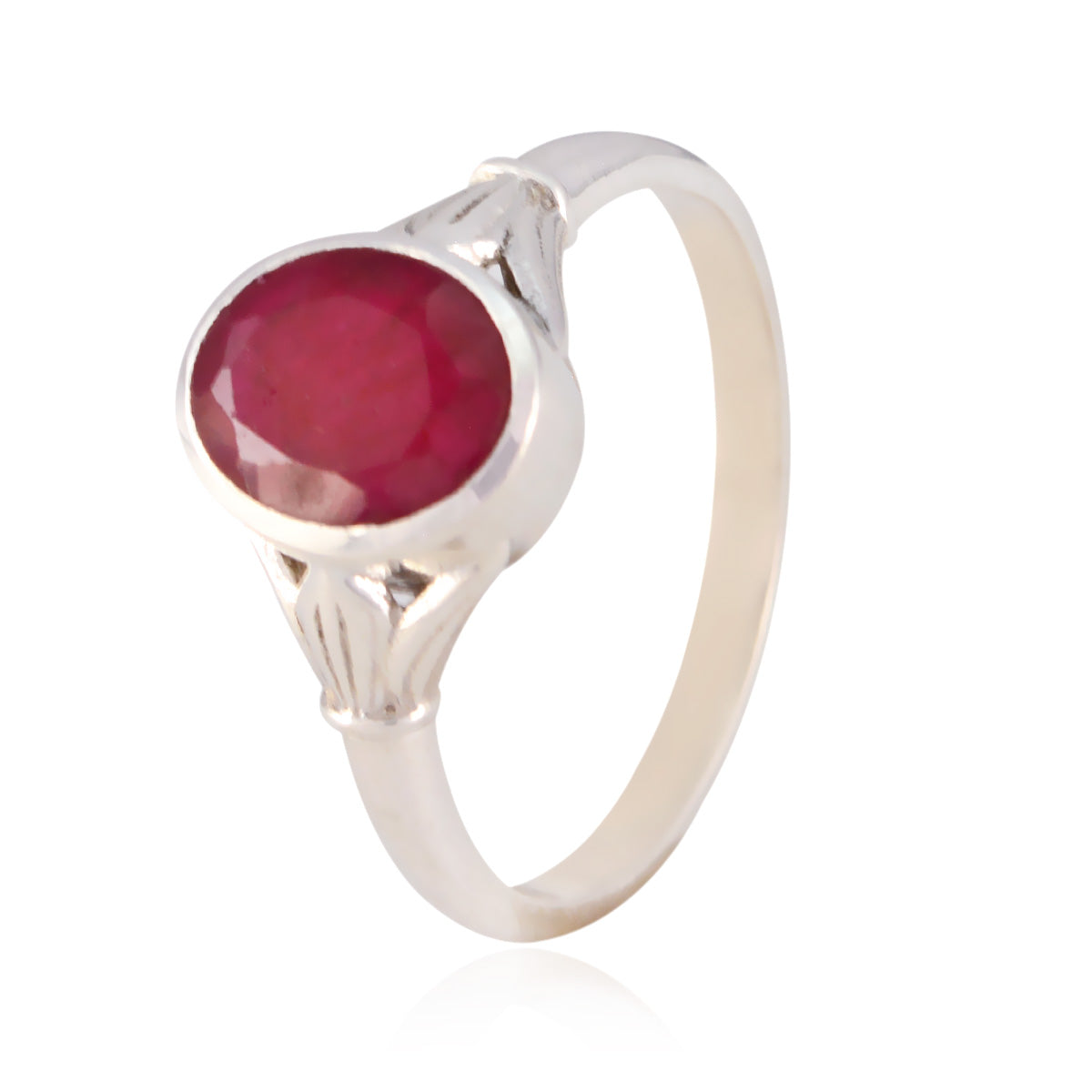Indian Ruby Solitaire Indian 92.5 Silver Red Gemstones Tiny Trendy Ring Jewellery
