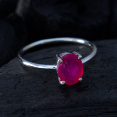 Indian Ruby Solitaire American Silver Red Gems Elegant  Feminine Ring Jewellery