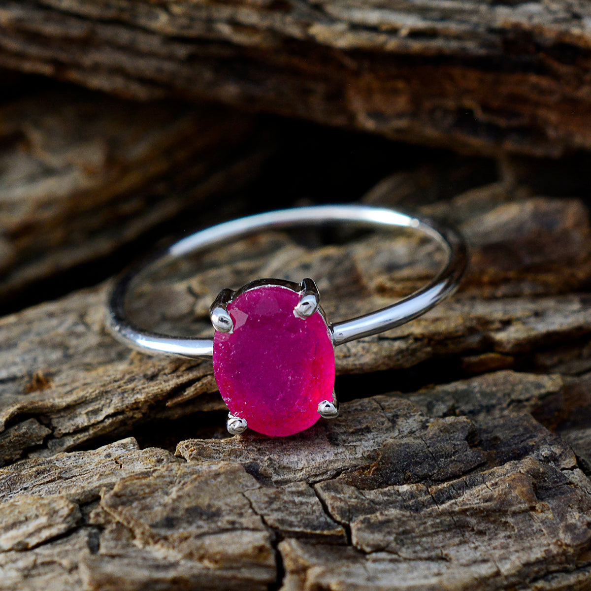 Indian Ruby Solitaire American Silver Red Gems Elegant  Feminine Ring Jewellery