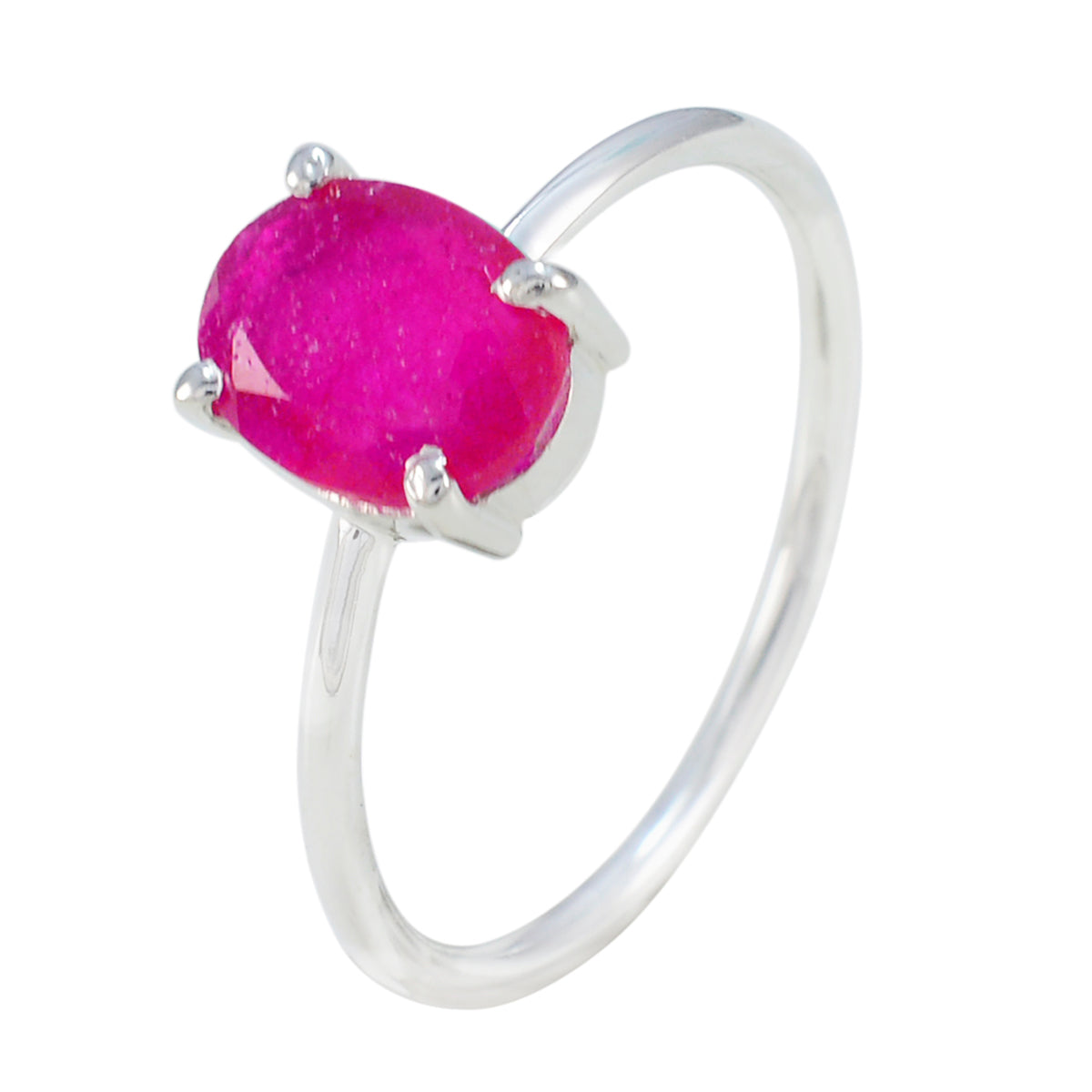 Indian Ruby Solitaire American Silver Red Gems Elegant  Feminine Ring Jewellery