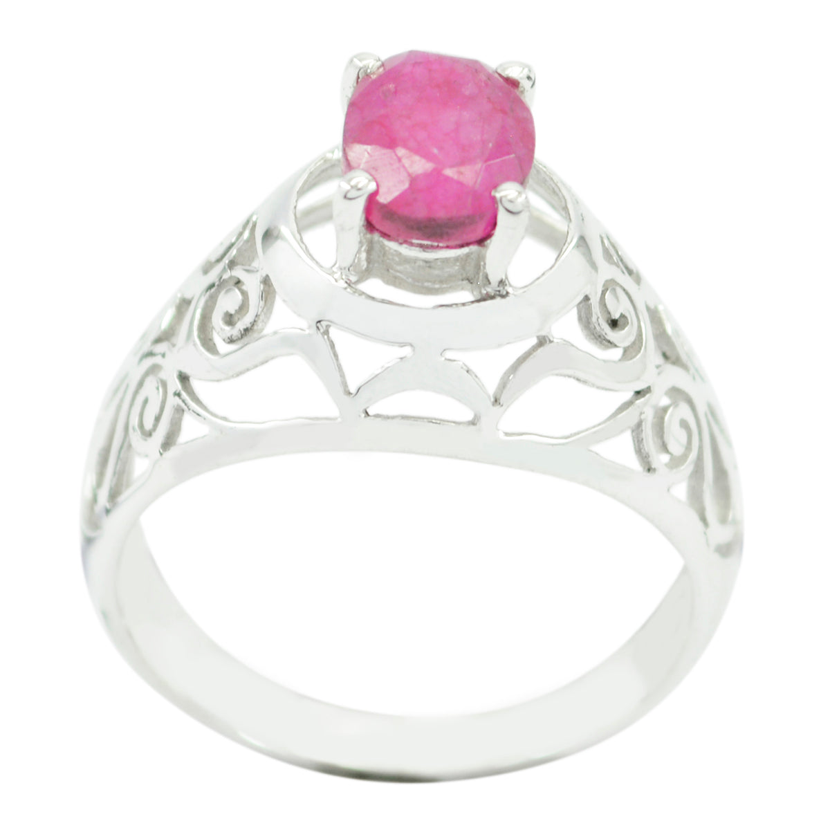 Indian Ruby Solitaire Spanish 925 Sterling Silver Red Gems Featherlight Filigree Ring Jewellery メイン画像