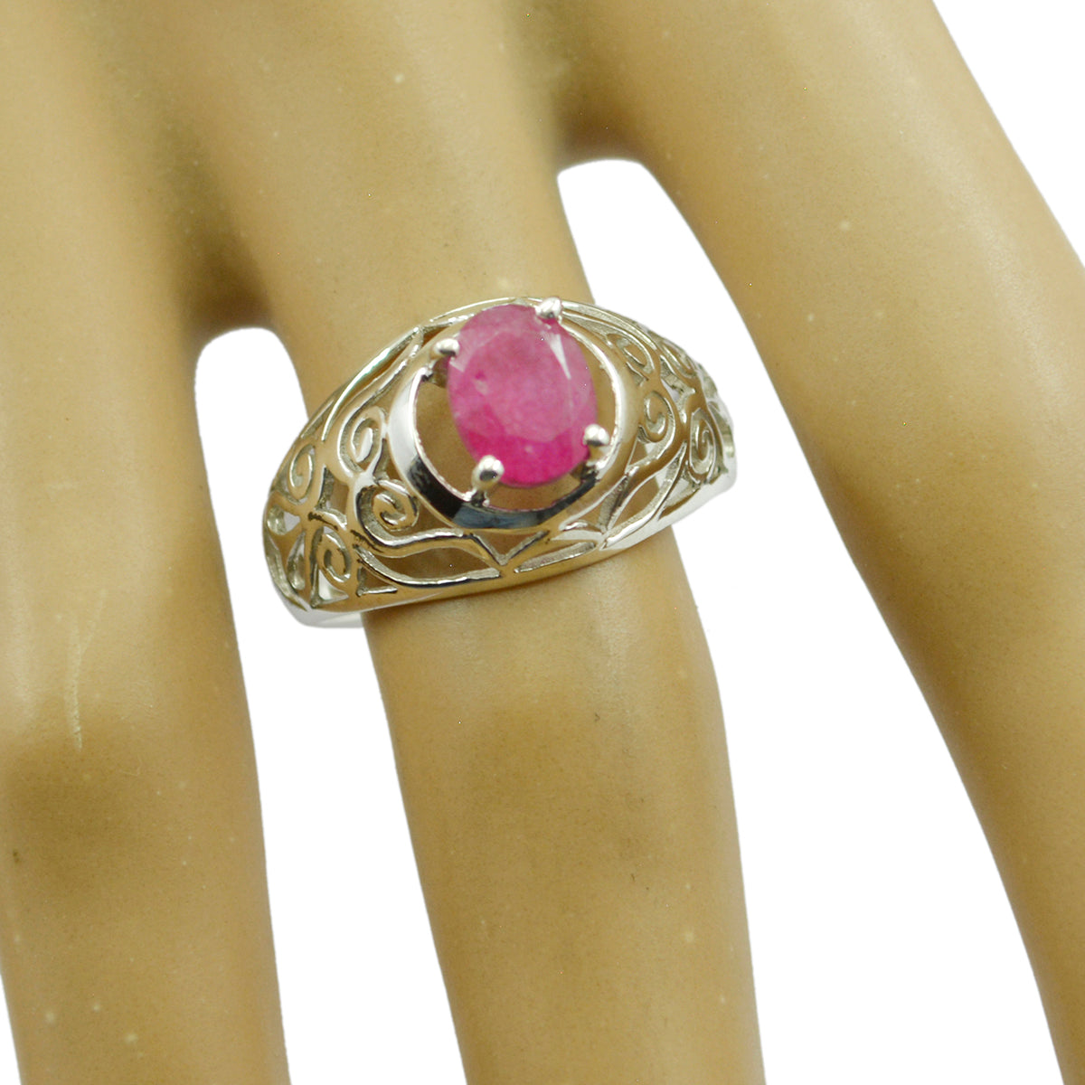 Indian Ruby Solitaire Spanish 925 Sterling Silver Red Gems Featherlight Filigree Ring Jewellery
