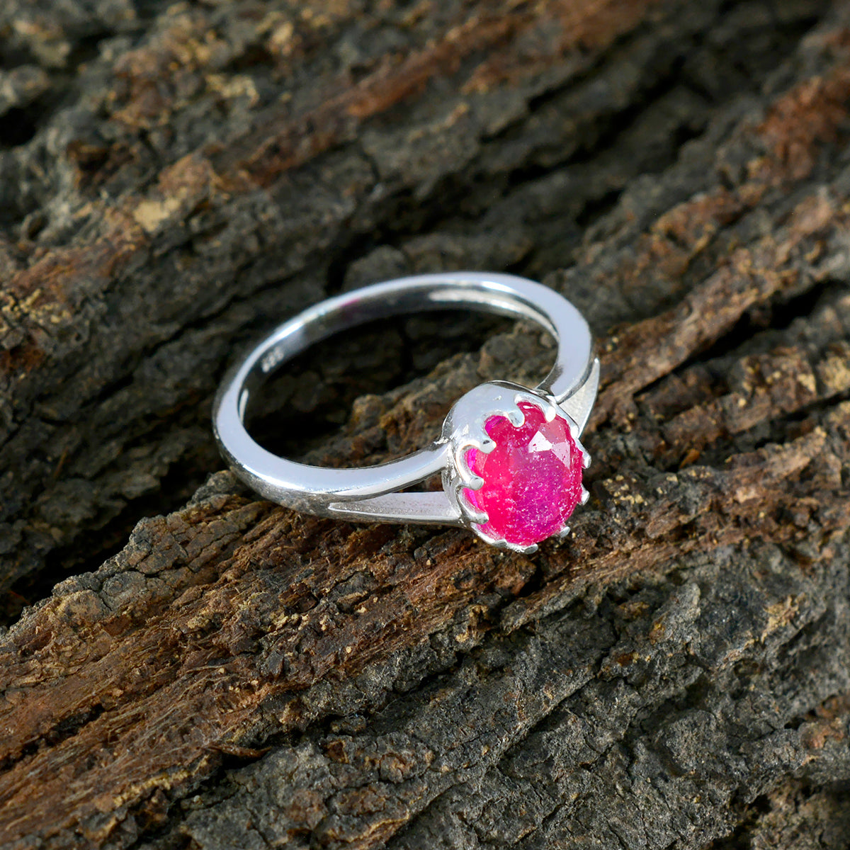 Indian Ruby Solitaire Turkish 925 Silver Red Gemstone Dainty Abstract Ring Jewelry