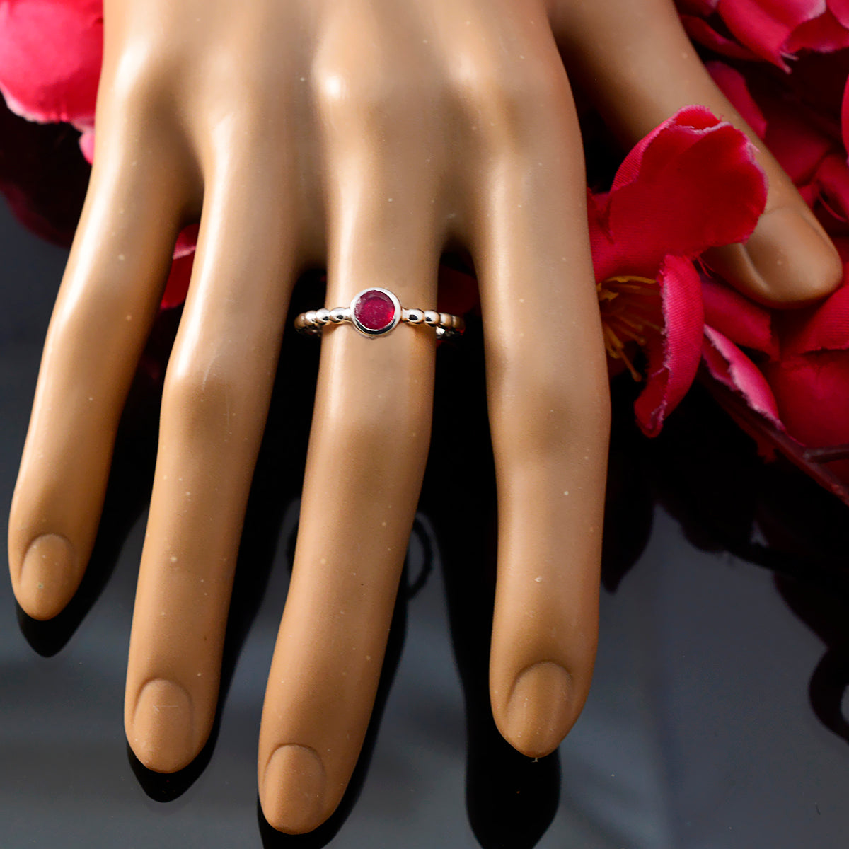 Indian Ruby Solitaire French Sterling Silver Red Gemstone Slim Fairytale Ring Jewelry