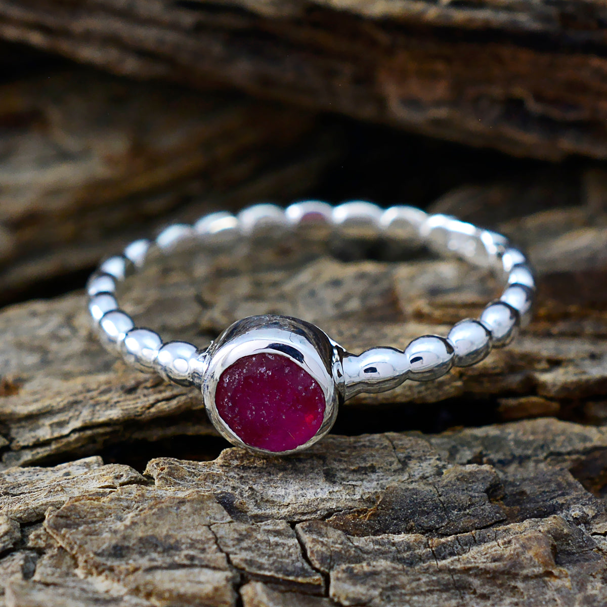 Indian Ruby Solitaire French Sterling Silver Red Gemstone Slim Fairytale Ring Jewelry