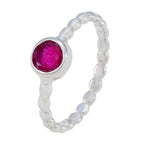 Indian Ruby Solitaire French Sterling Silver Red Gemstone Slim Fairytale Ring Jewelry