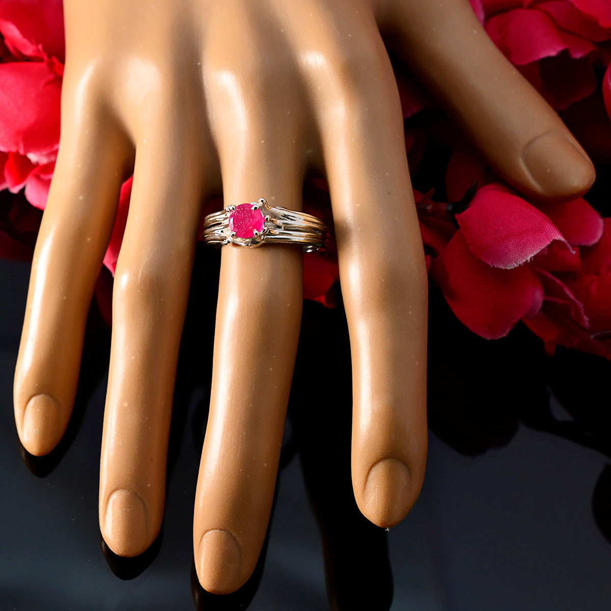 Indian Ruby Solitaire Indian 925 Sterling Silver Red Gemstones Classic Glamorous Ring Jewellery