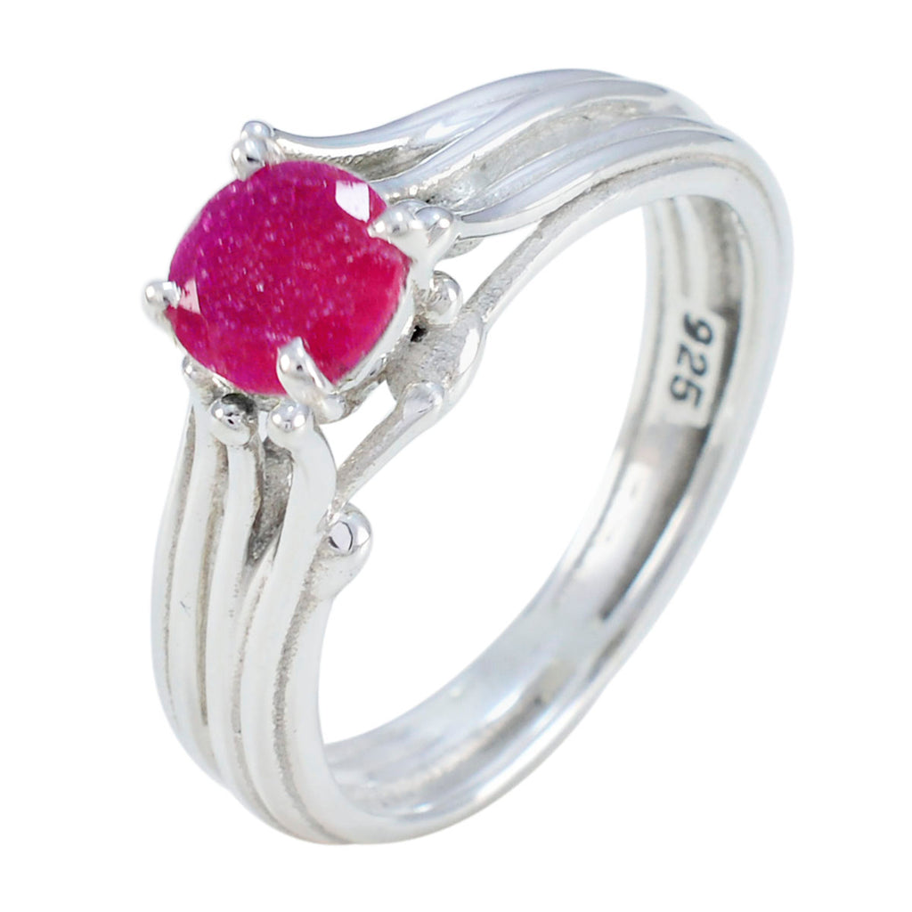 Indian Ruby Solitaire Indian 925 Sterling Silver Red Gemstones Classic Glamorous Ring Jewellery
