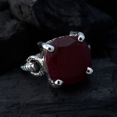 Indian Ruby Solitaire Indian 925 Silver Red Gemstone Mid weight Modern Ring Jewelry