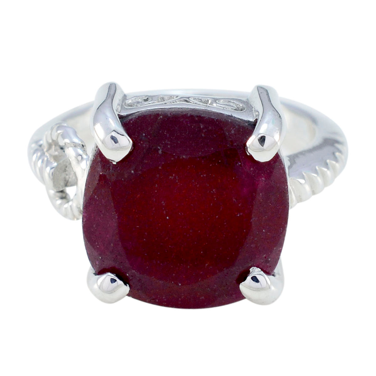Indian Ruby Solitaire Indian 925 Silver Red Gemstone Mid weight Modern Ring Jewelry