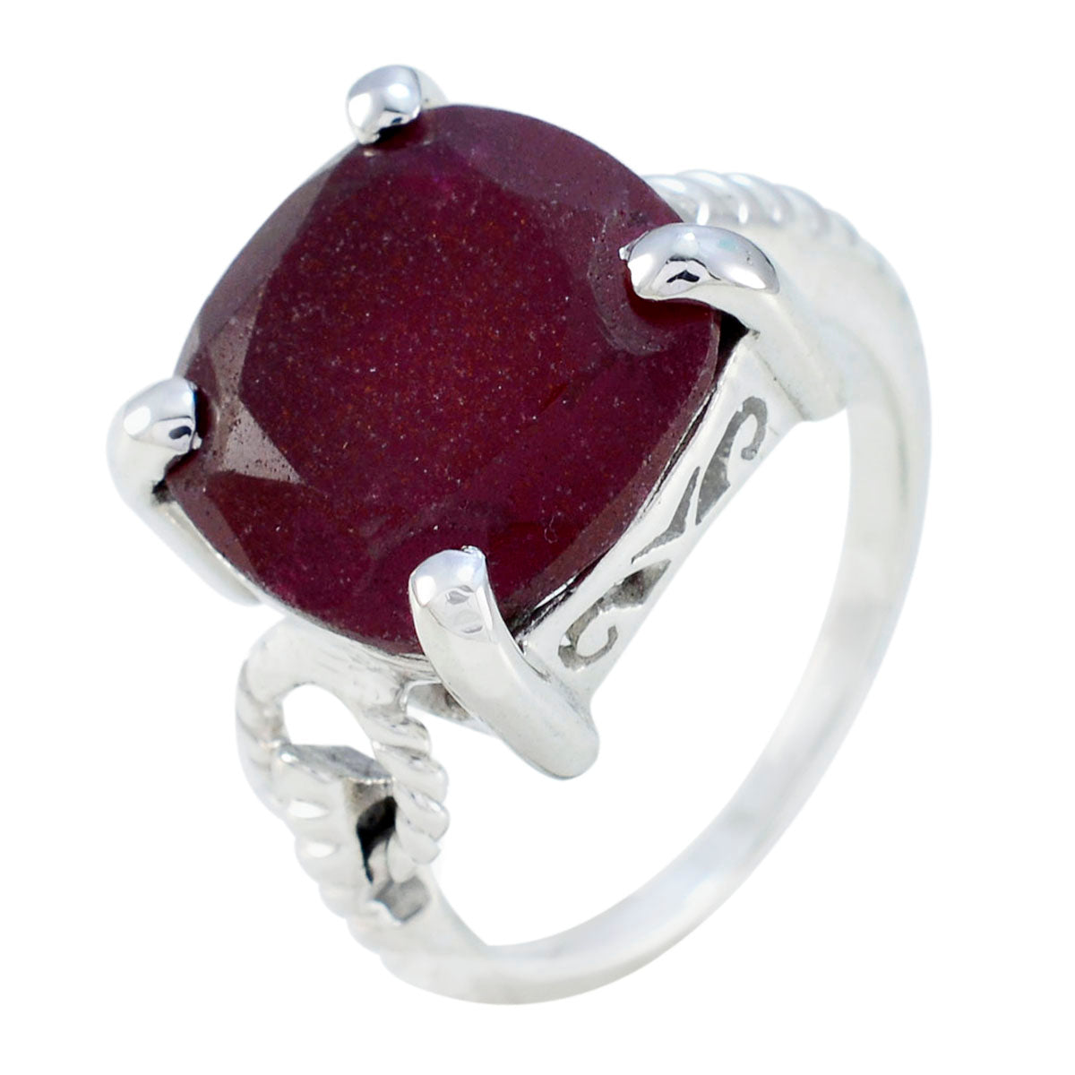 Indian Ruby Solitaire Indian 925 Silver Red Gemstone Mid weight Modern Ring Jewelry