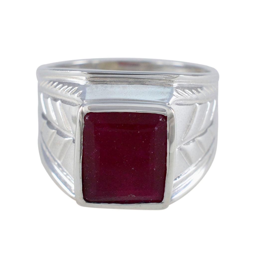 Indian Ruby Solitaire Italian 925 Silver Red Gemstone Edgy Modern Ring Jewelry