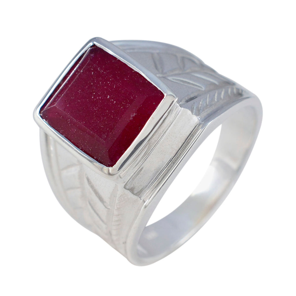 Indian Ruby Solitaire Italian 925 Silver Red Gemstone Edgy Modern Ring Jewelry