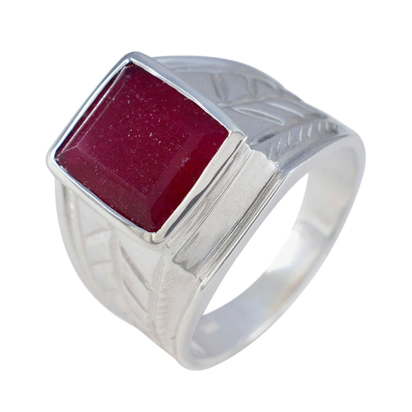 Indian Ruby Solitaire Italian 925 Silver Red Gemstone Edgy Modern Ring Jewelry