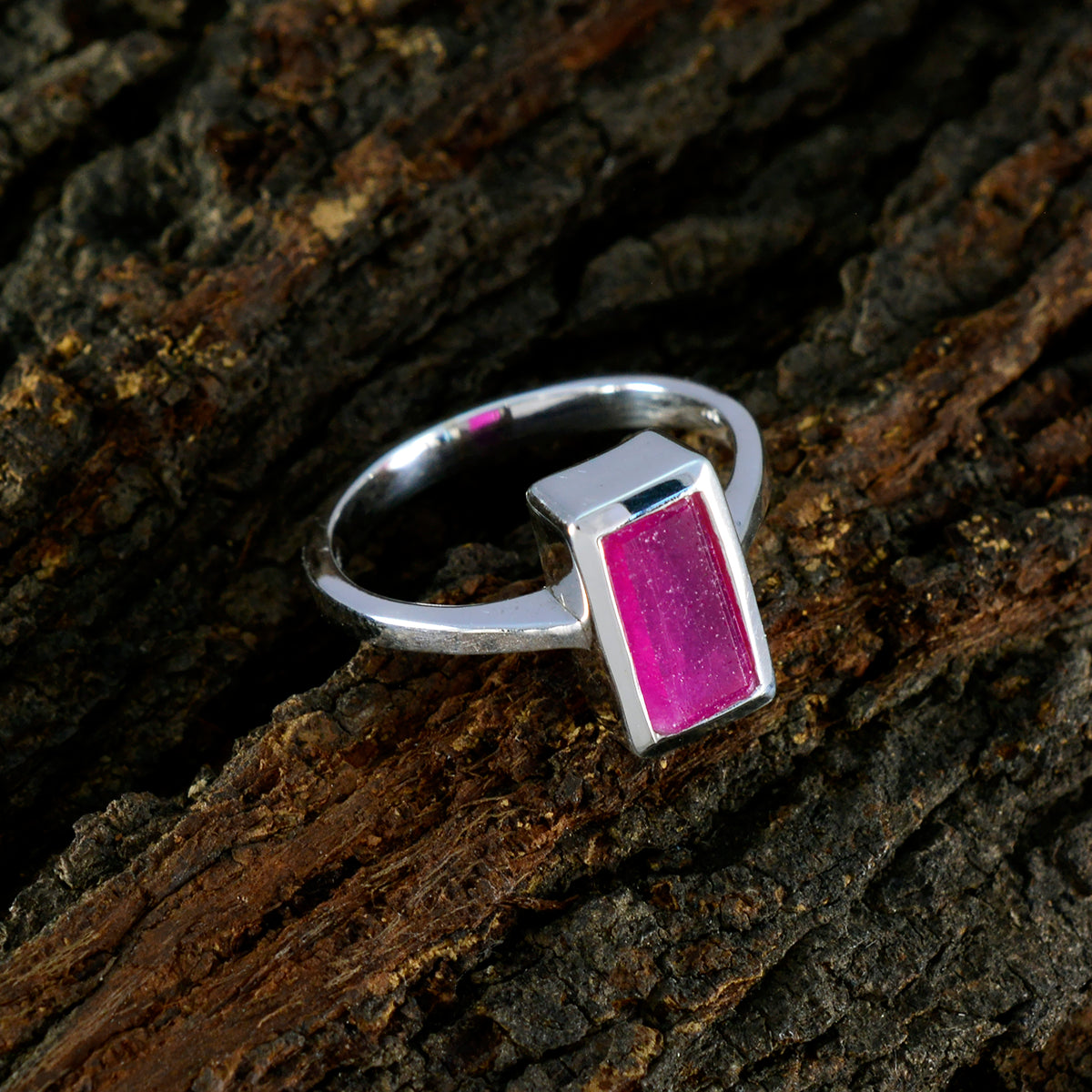 Indian Ruby Solitaire Moroccan Silver Red Gemstone Slim Modern Ring Jewellery