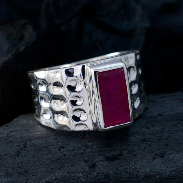 Indian Ruby Solitaire Egyptian 92.5 Silver Red Gemstones Mid weight Signet Ring Jewellery