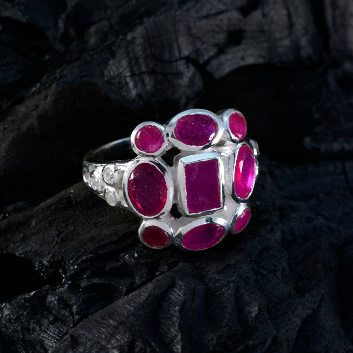 Indian Ruby Navratna German Sterling Silver Red Gemstones Classic Signet Ring Jewellery