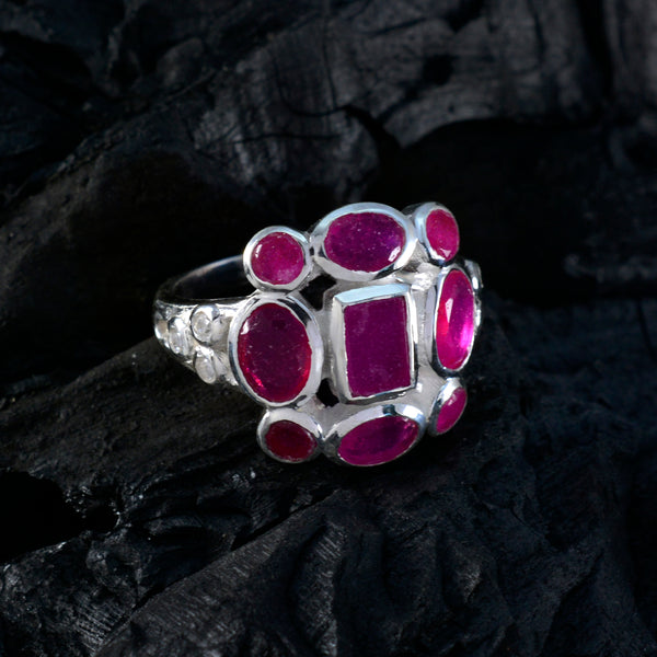 Indian Ruby Navratna German Sterling Silver Red Gemstones Classic Signet Ring Jewellery