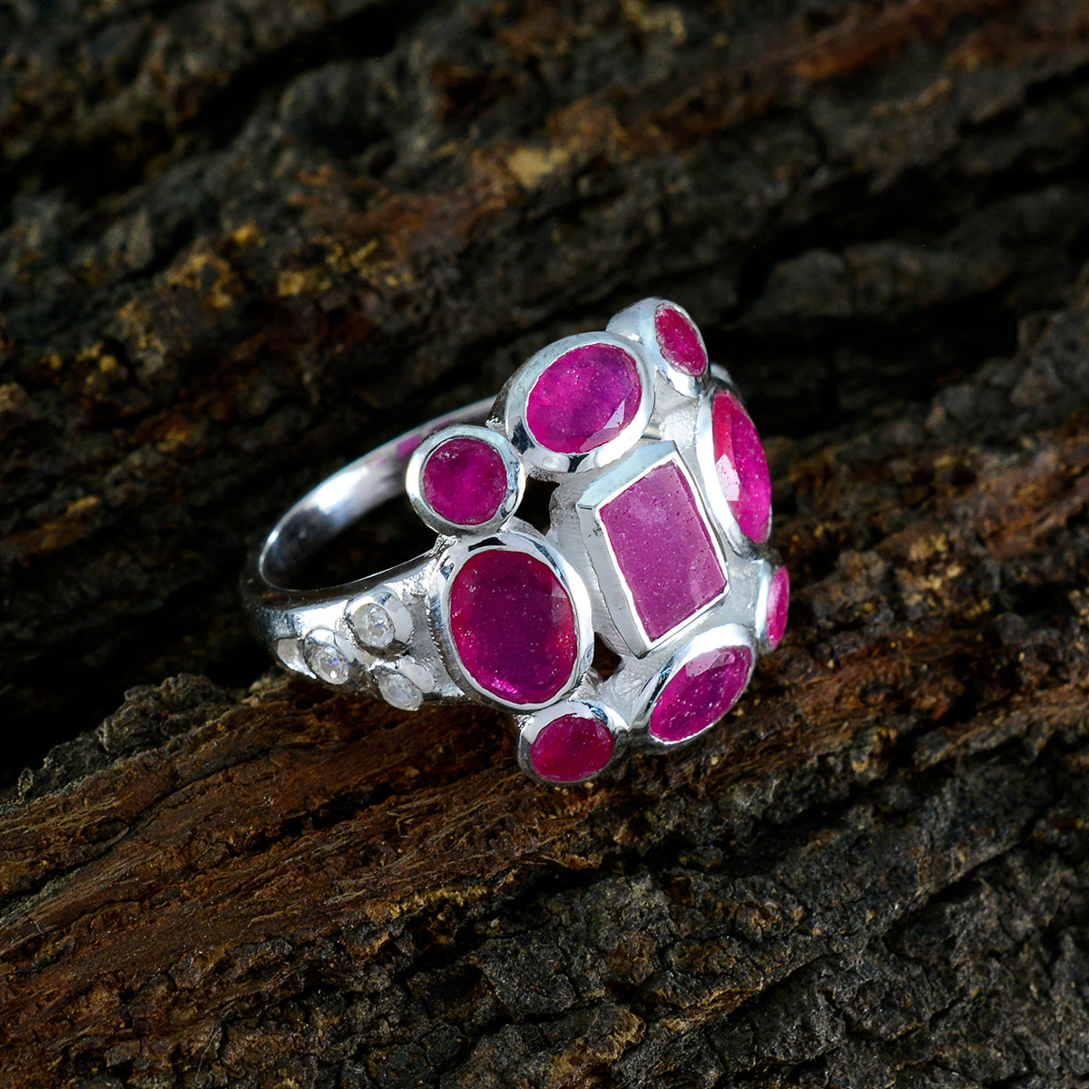 Indian Ruby Navratna German Sterling Silver Red Gemstones Classic Signet Ring Jewellery