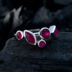 Indian Ruby Penta American Silver Red Gems Whisper thin Contemporary Ring Jewellery