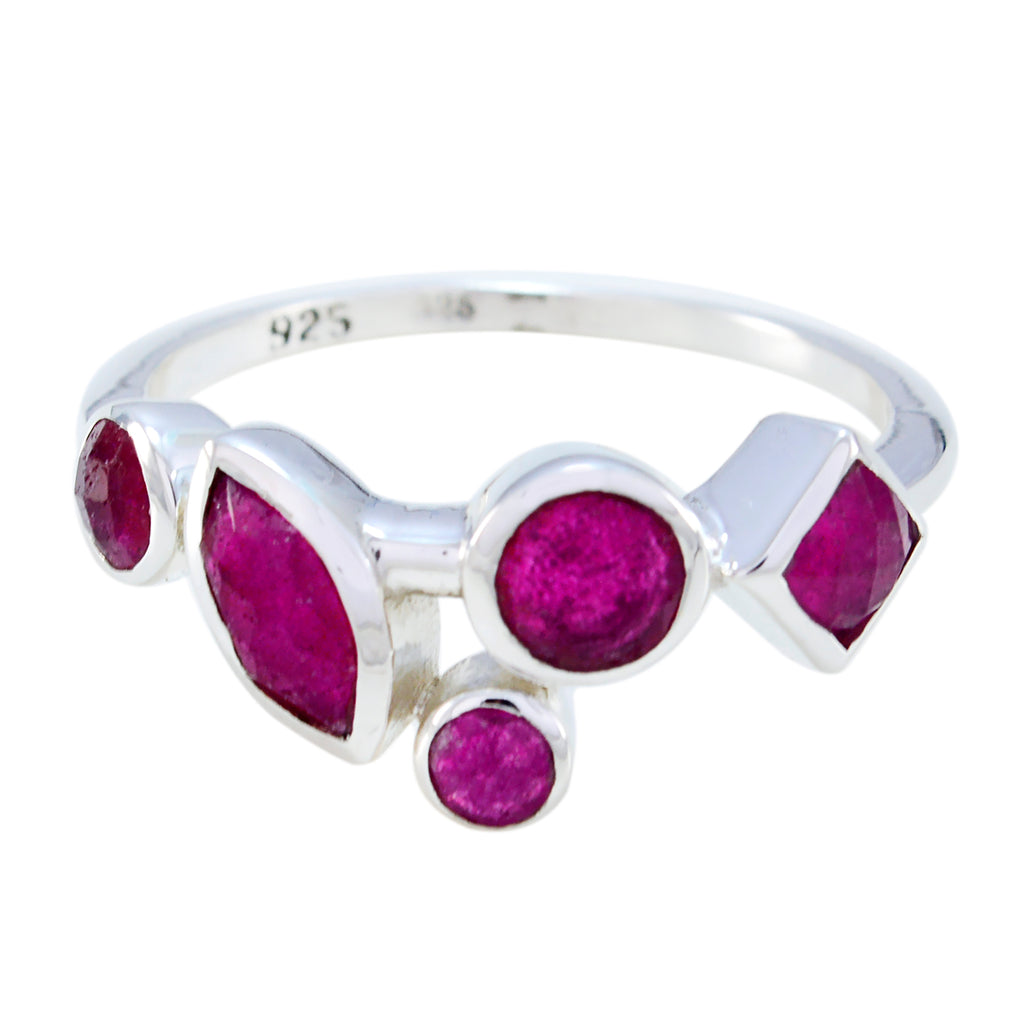 Indian Ruby Penta American Silver Red Gems Whisper thin Contemporary Ring Jewellery