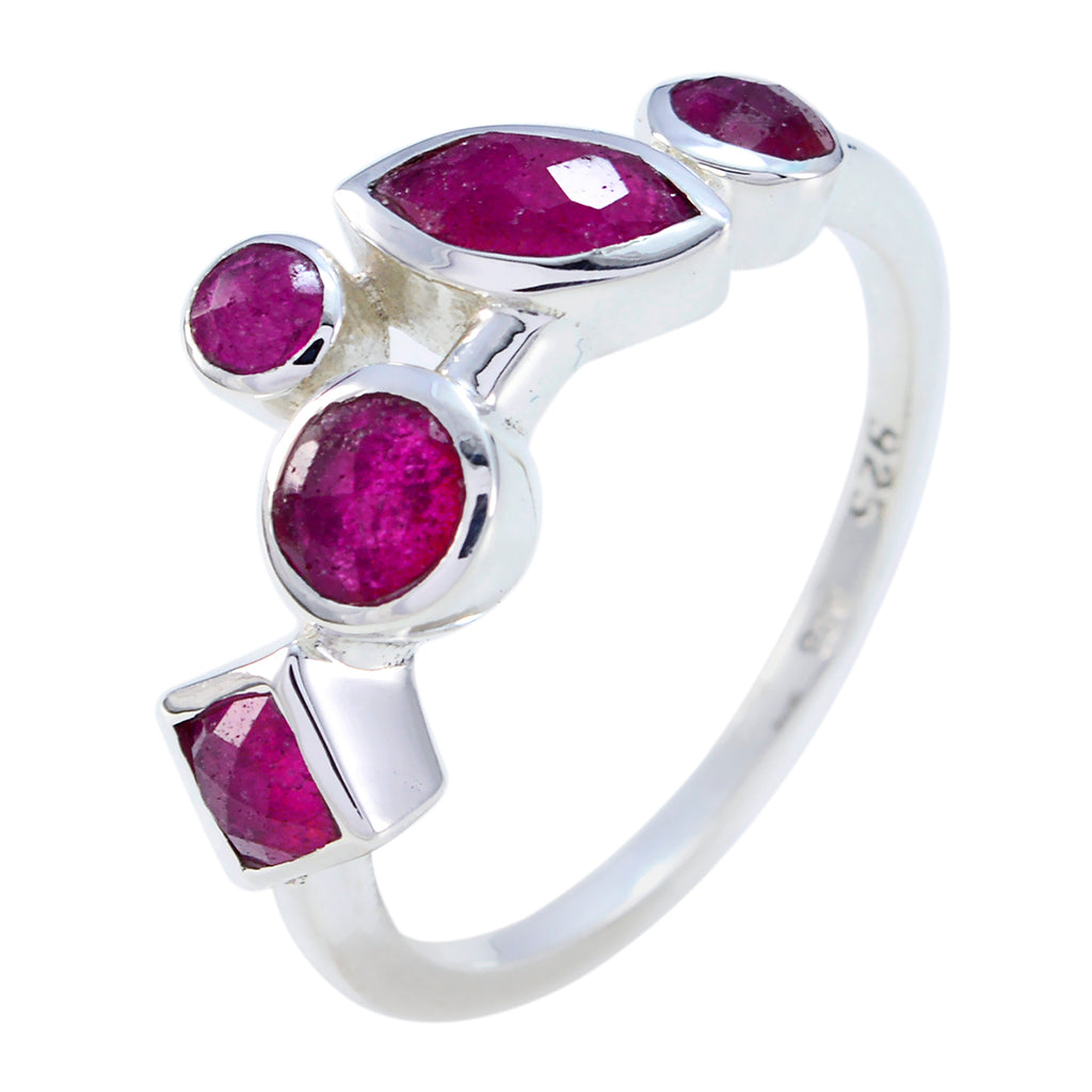 Indian Ruby Penta American Silver Red Gems Whisper thin Contemporary Ring Jewellery