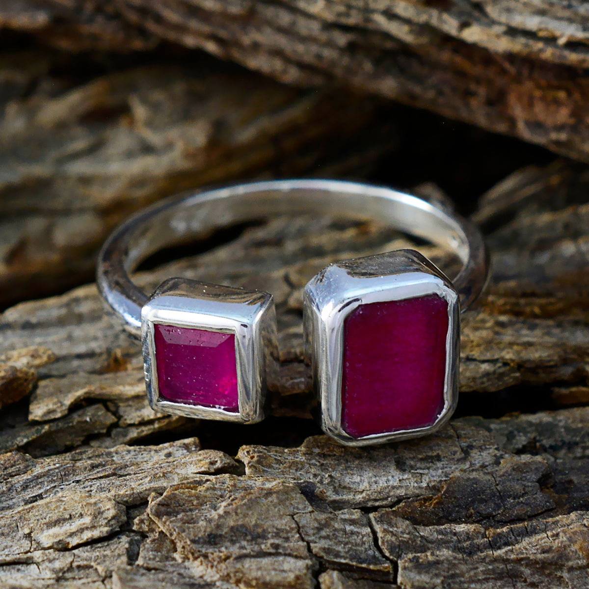 Indian Ruby Toi et Moi African 925 Sterling Silver Red Gemstone Featherlight Modern Ring Jewellery