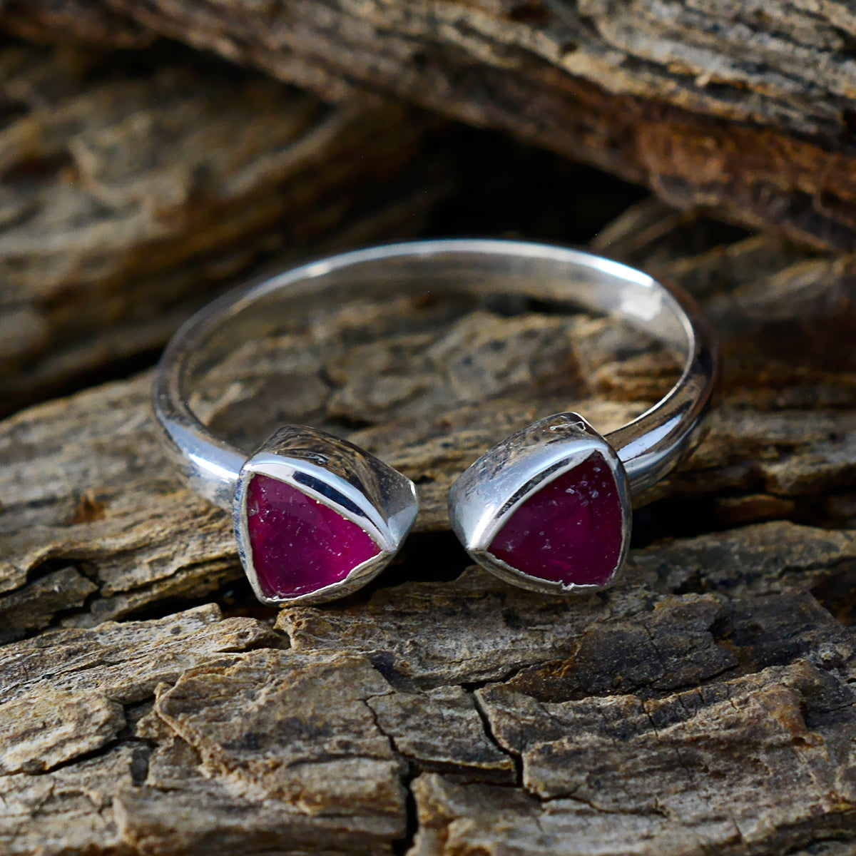 Indian Ruby Toi et Moi Turkish 925 Sterling Silver Red Gemstones Dainty Contemporary Ring Jewelry