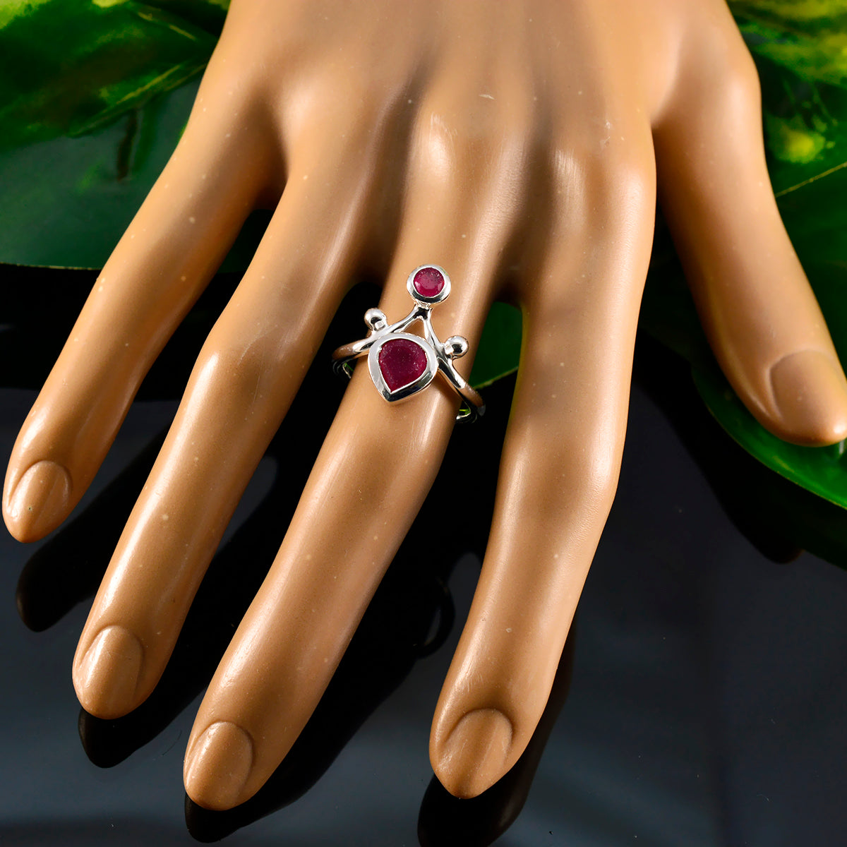 Indian Ruby Toi et Moi Egyptian 925 Silver Red Gems Tiny Fairytale Ring Jewellery